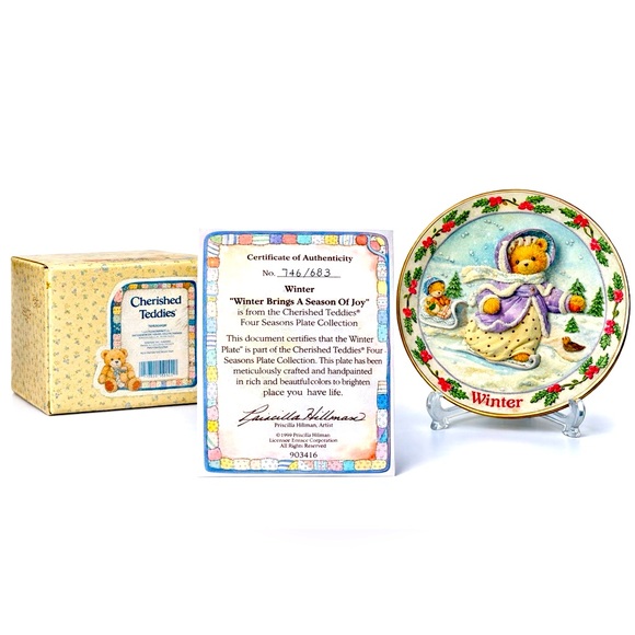 NEW Cherished Teddies Winter Plate w/ Box & Certificate - Picture 3 of 3